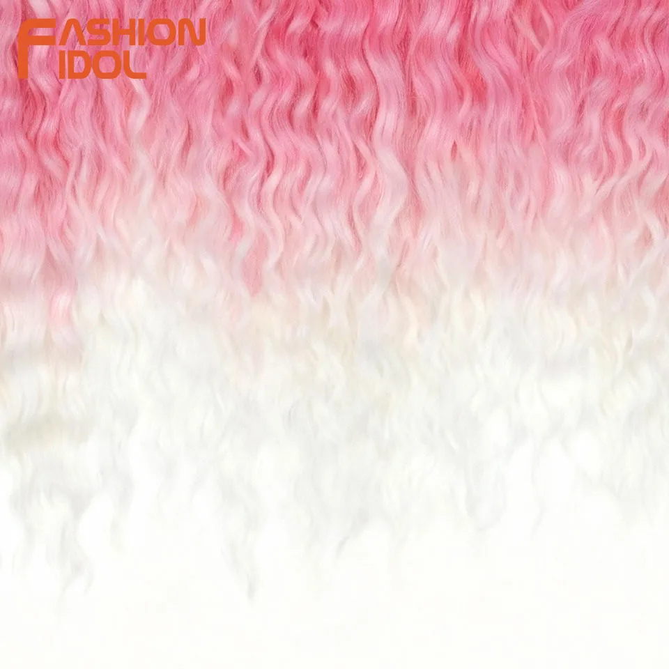 FASHION IDOL 24 Inch Ariel Hair Synthetic Crochet Curly Hair Water Wave Braid Hair Ombre Pink Deep Wave Braiding Hair Extensions image 6