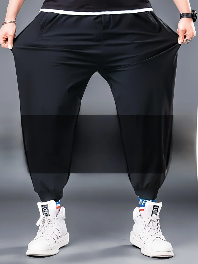 

Легкие дышащие спортивные брюки из ледяного шелка для мужчин больших размеров, летние, тонкие, свободные, быстросохнущие, повседневные, модные...