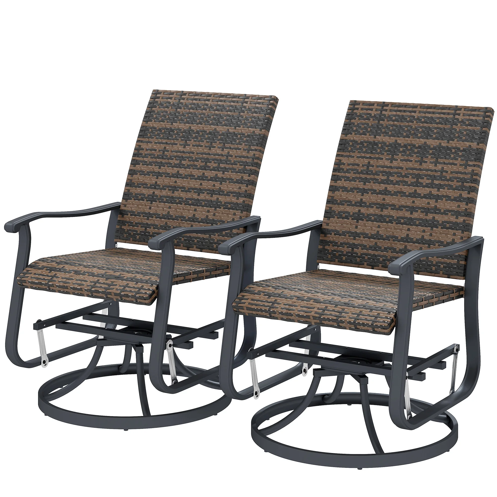Outdoor Glider Chair Set of 2, Wicker Swivel Patio Glider, Brown image 2