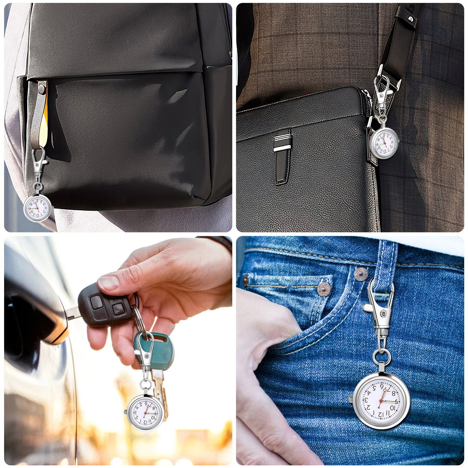 Orologio da tasca con quadrante grande, fibbia a chiave, orologi da infermiera con clip in lega, puntatori luminosi invertiti portatili da donna, movimento al quarzo