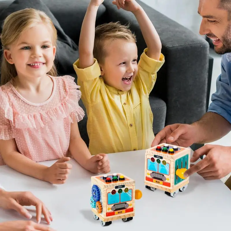 

Learning Activity Cube Bus Design Travel Toy For Toddler Wooden Learning Toy Boosts Fine Motor Skill Sensory Development For