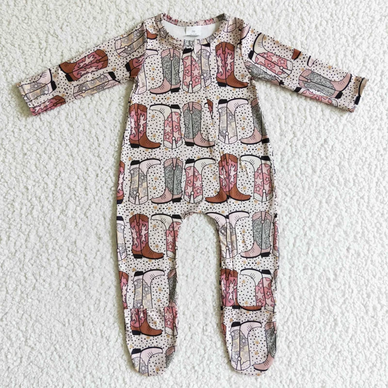 Baby Boys Romper Long Sleeve Western Farm Cow Print One-piece Todler Bodysuit Kids Boutique Clothes