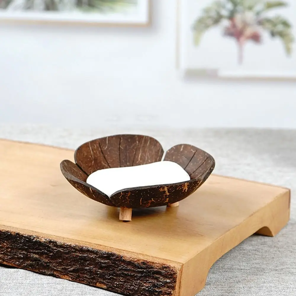 

Coffee Coconut Shell Soap Holder Coconut Shell Drain Tray Soap Box Fish Elephant Flower Leaf Heart Soap Tray Hotel Ornament