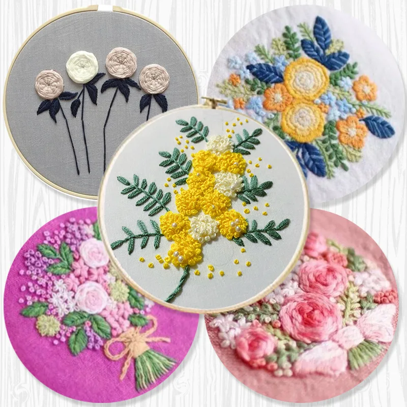 Beginner European Flower Embroidery Fabric Threads Material Bag Diy 3d Landscape Needlework Cross Stitch Kit Wall Painting