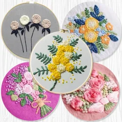 Beginner European Flower Embroidery Fabric Threads Material Bag Diy 3d Landscape Needlework Cross Stitch Kit Wall Painting