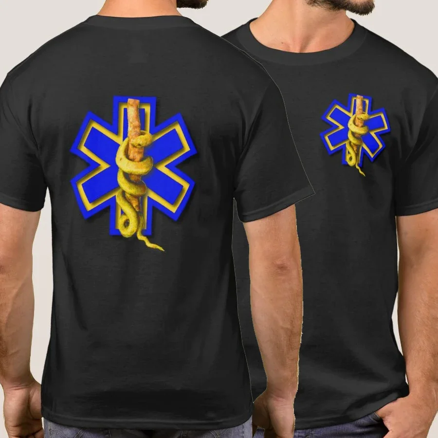 

Novel Star of Life Caduceus Medical Paramedics T Shirt. High Quality Cotton, Large Sizes, Breathable Top, Loose Casual T-shirt