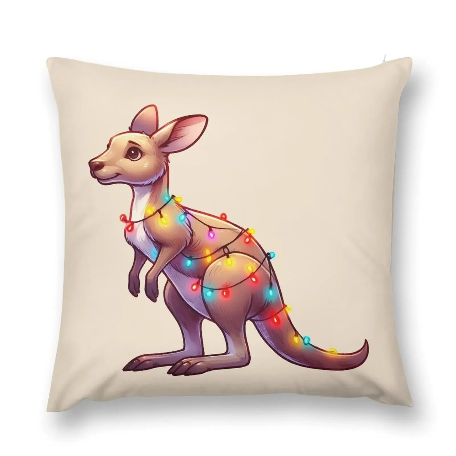 Leuke kerstkangoeroe verwarde in kerstboomverlichting Sierkussen Kussenslopen herfstdecoratiekussen