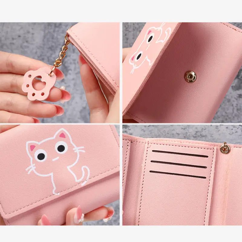 New Small Wallet Female Cat Short Fold Personalized Student Cute Mini Fashion Wallet Zero Wallet Multi Functional Card Pack