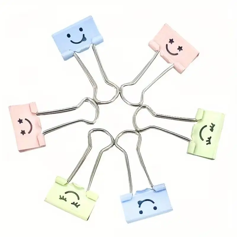 2/12pcs random Smiley Face Long Tail Clips – Colorful Hollow Design, Creative Ledger Clip, Gift for All Seasons view 2