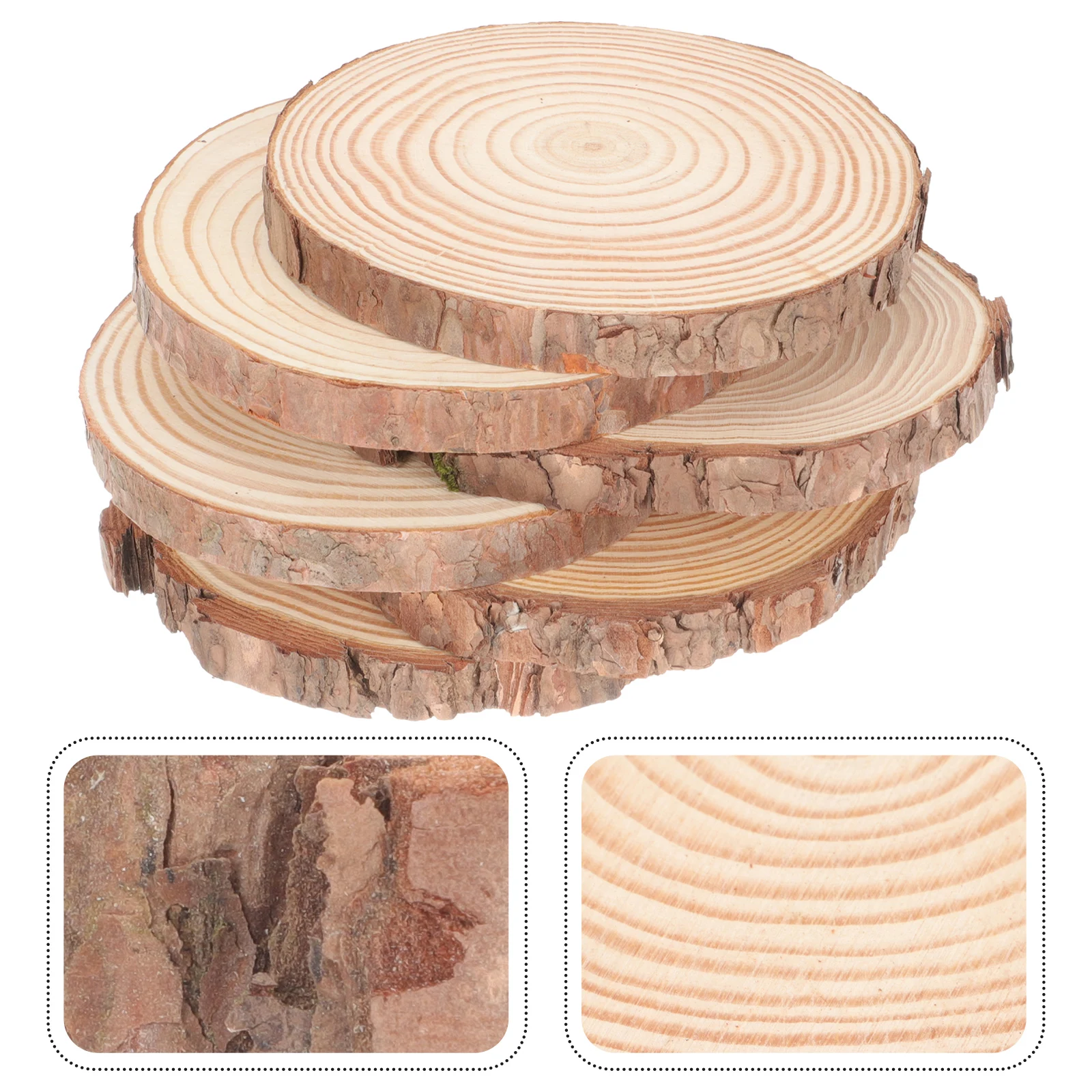 

6pcs Unfinished Round Slices Natural Circles For Crafts Diy Wooden Discs Blank Surface Sturdy Premium Quality Wood Slices For