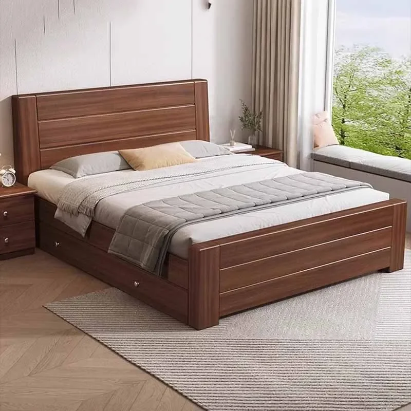 

Waterproof Queen Double Beds European Wood High End Wooden Modern Luxury Beds Twin Headboard Storage Camas De Casal Furniture