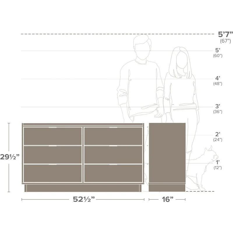 Prepac 더블 서랍 드레서, 심플한 블랙 드레서, 52.5 "W x 29.5" H x 16 "D