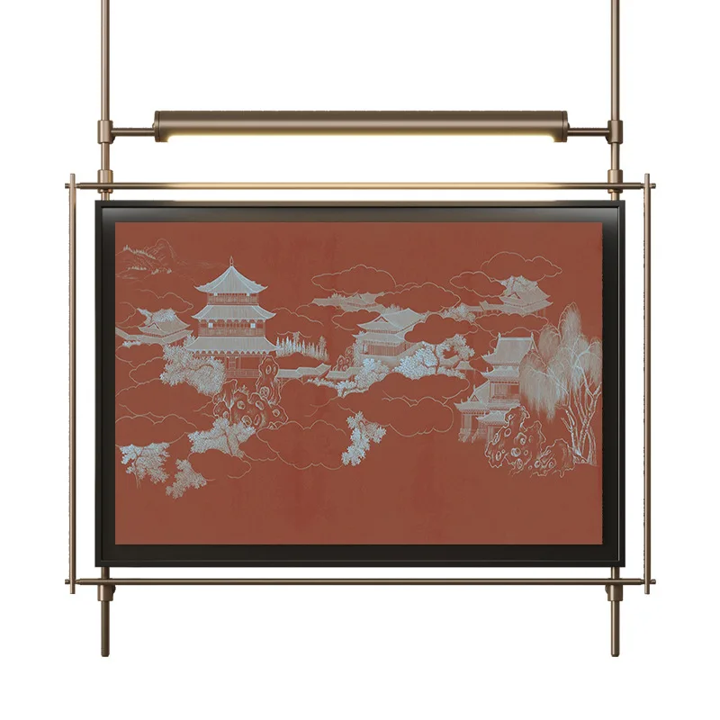 

New Chinese high-end retro wall hanging pole decorative painting sales office
