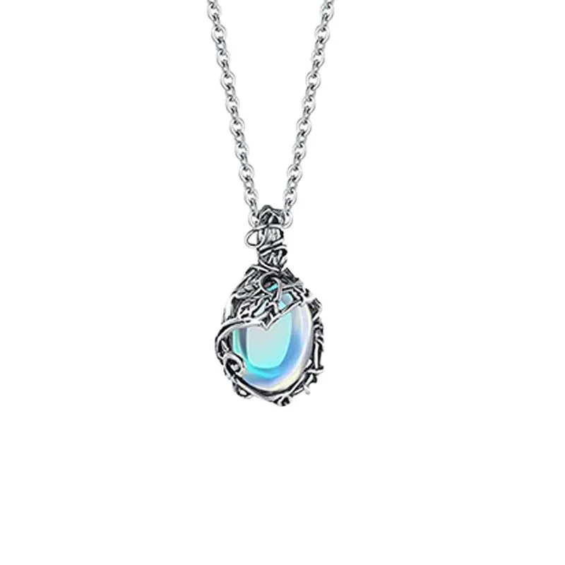 Moonstone Pendant Necklace Crystal Gems Alloy Rattan Vintage Noble Women Necklaces for Lady Girls Waterdrop Stone Necklace Gift - view 4