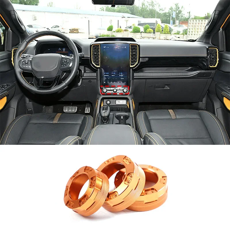 

For Ford Ranger 2023+ Aluminum Alloy Black Car Volume Air Conditioning Knob Ring Decorative Sticker Car Accessories 3Pcs