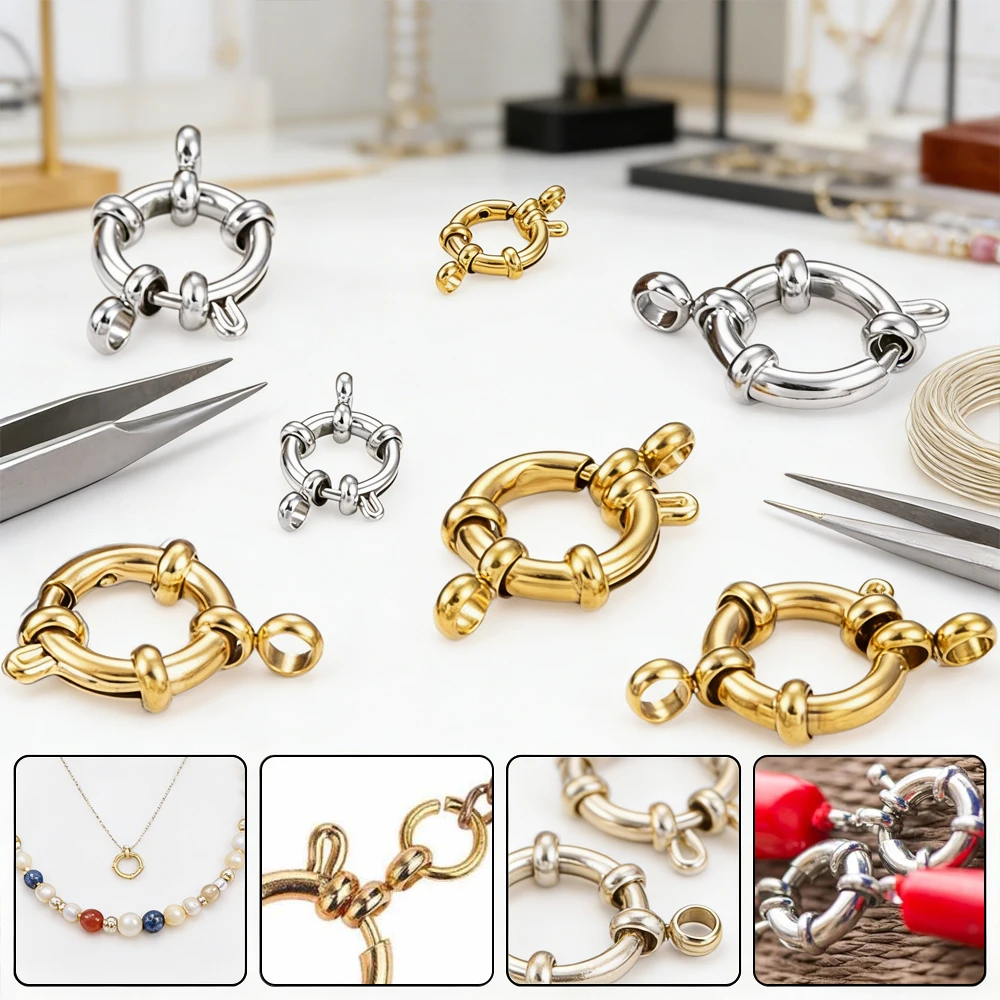 

5-50pcs Coppers Round Spring Clasps Hooks, Golds/Steel Color for Bracelet Necklace Clasp Connectors, DIY Jewelry Making Supplies