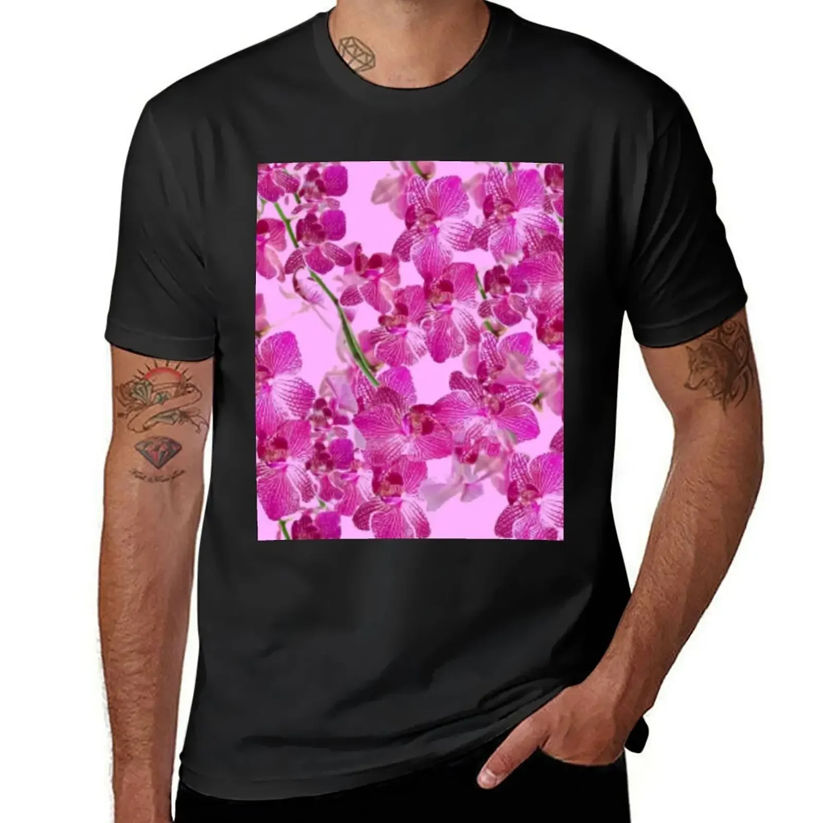 TROPICAL ORCHID CLUSTERS PATTERN PINK ART T-Shirt graphics plus sizes tees men graphic t shirts