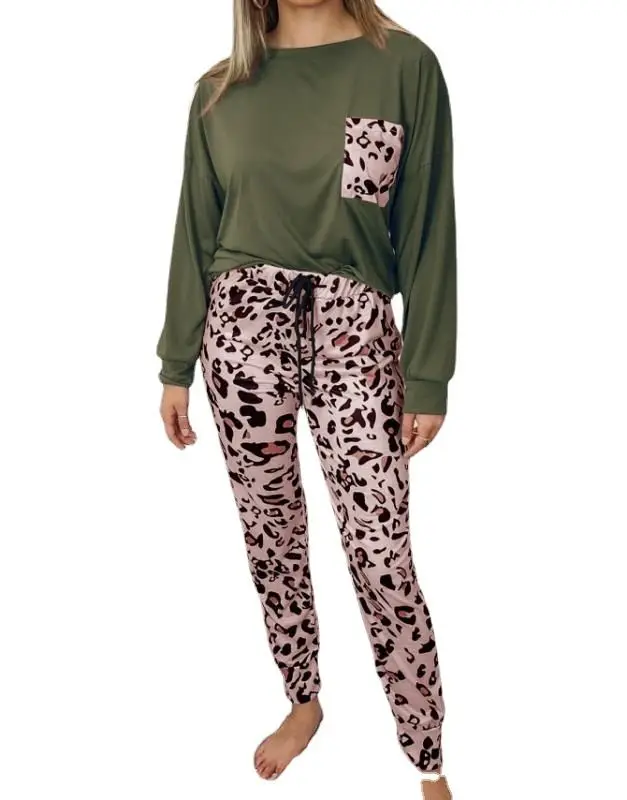 

Женский домашний костюм с леопардовым принтом для осени и зимы, повседневные брюки из ПВХ с низкой талией для женщин среднего возраста