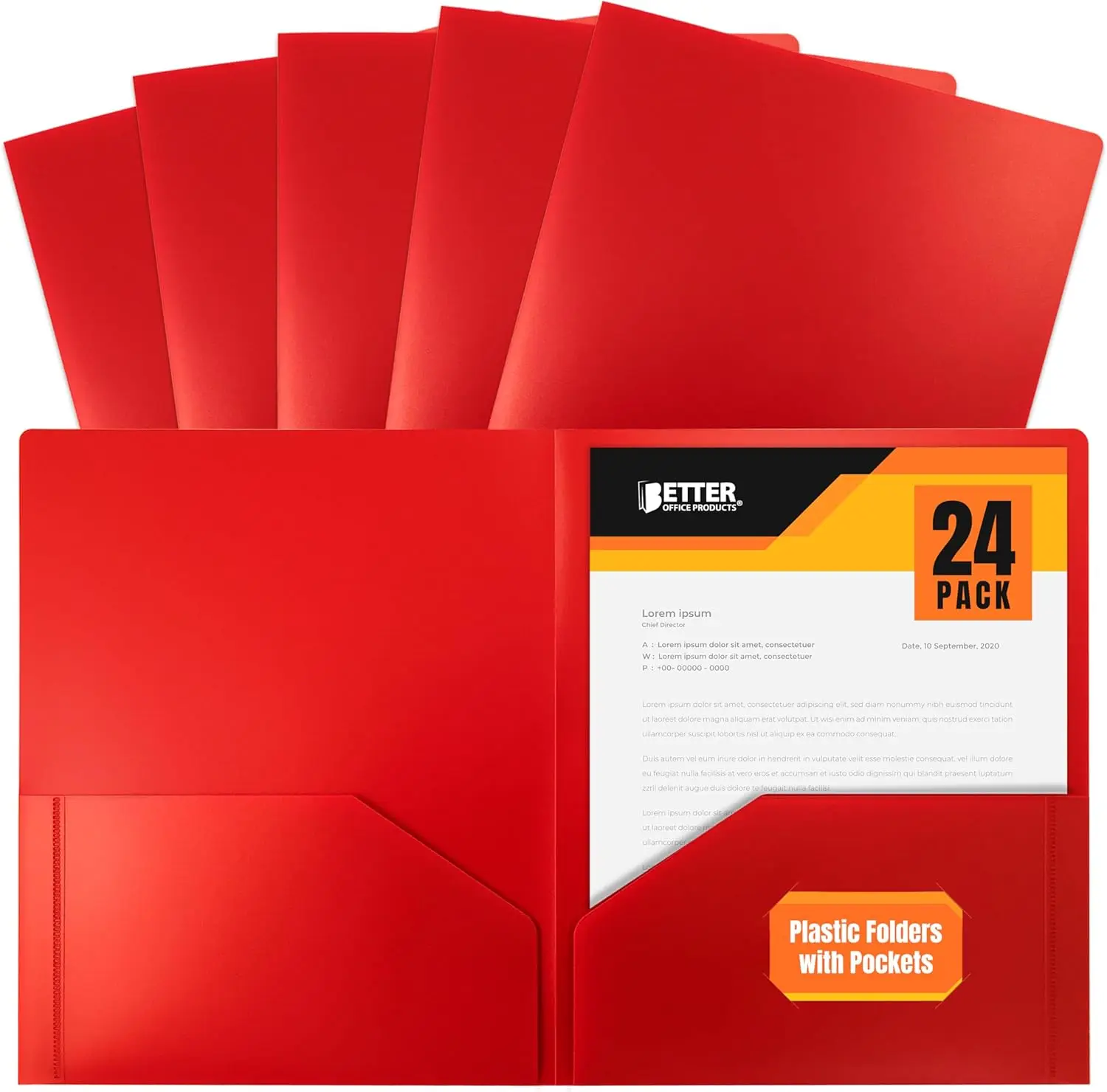 

Heavyweight Plastic 2-Pocket Portfolio Folders, Letter Size, 24 Pack in Red - Durable & Washable