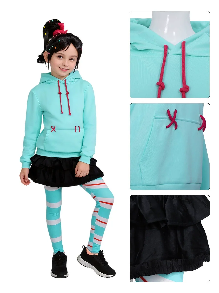 Anime Vanellope Von Schweetz Cosplay Costume Hoodies Skirt Wig Uniform Suit Halloween Performance Clothing Girls Women Outfits view 4