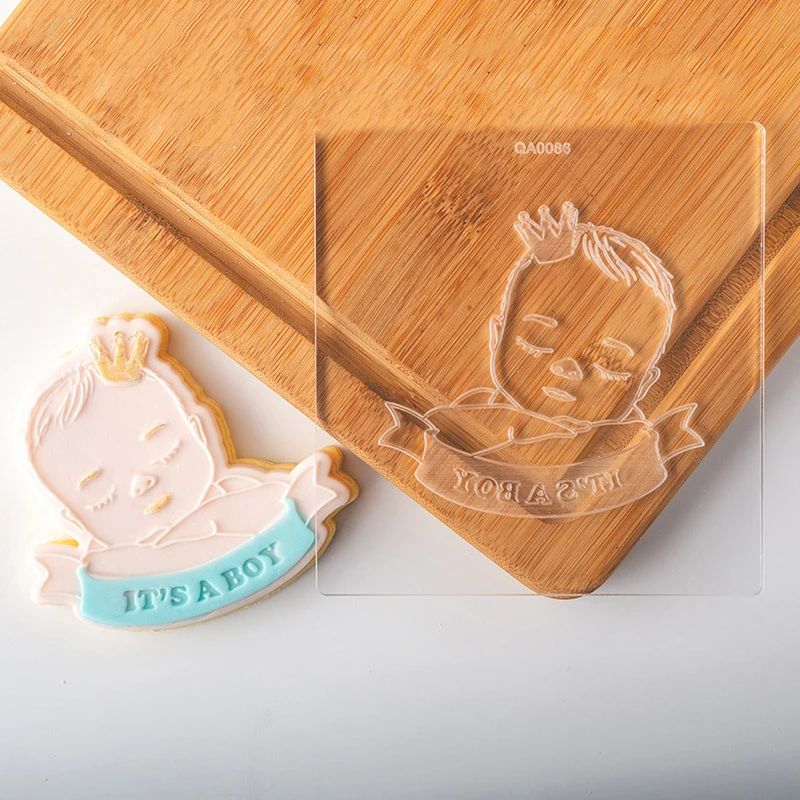 Acrylic Baby Shower Embossed Mold Baby Birthday Cookie Press Stamp Embosser Cutter Fondant Sugar Craft Cake Decoration Tools