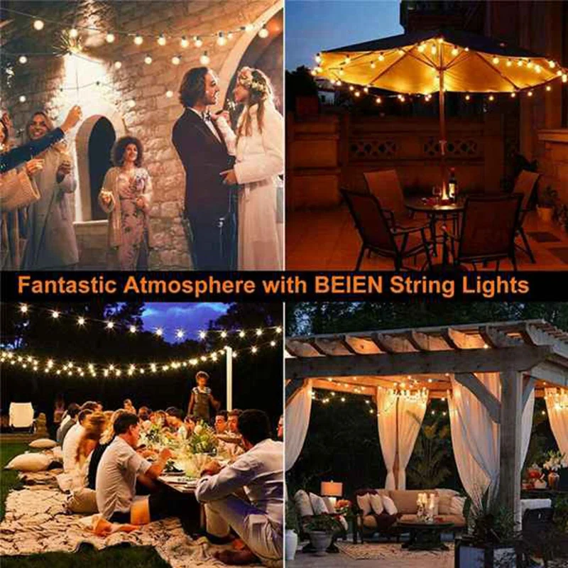 G40 Solar Powered Led Lights Outdoor Patio Globe String Lights Bistro Yard Decoration