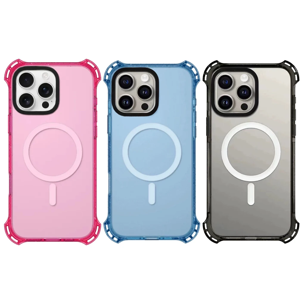 

Transparent Pink Black Blue 4 Corner Magnetic Phone Case Cover for IPhone 13 14 15 16 Pro Max Case for IPhone 16 Pro Max