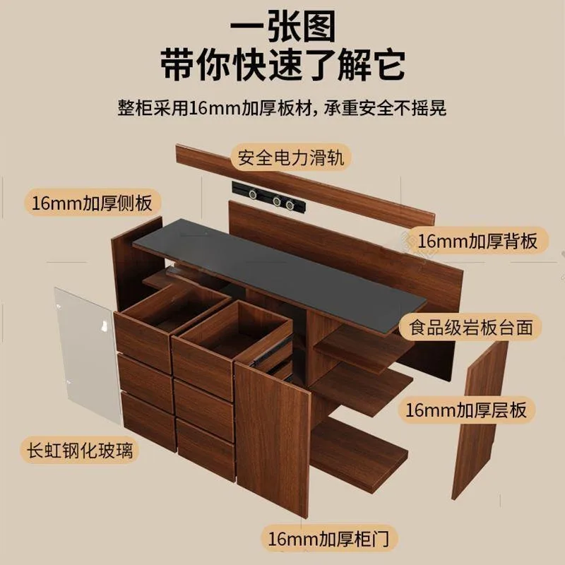 Solid wood bone line dining side cabinet, integrated locker against the wall for household living room tea bar