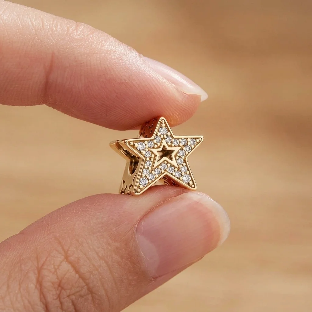 Gold Plated DIY Pavé Crystal Charm Beads Hollow Heart Star Spacer Bead Fit Bracelet Necklace DIY Jewelry European Gift for Women