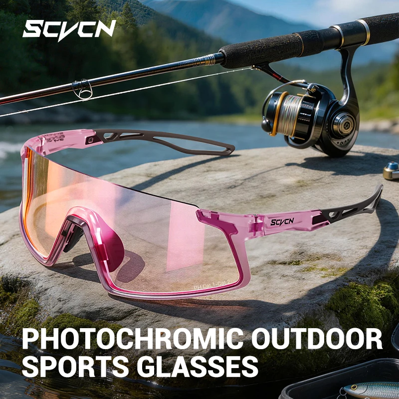 SCVCN Photochrome Fahrradbrille, Fahrradbrille für Herren, Outdoor-Sport, Laufen, Klettern, Brillen für Damen, UV400, Laufbrille