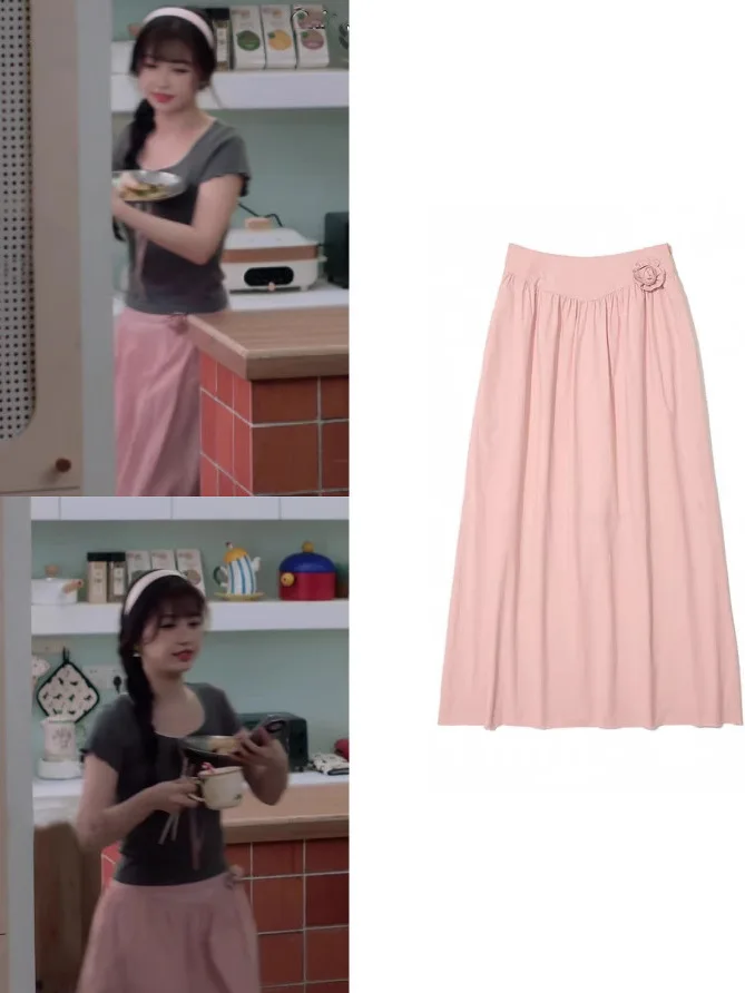 

Pure Color Flower Pleated Hem ort And Long Skirt Korean Sle Princ Skirt Spring 2025 Season Other Material 00%
