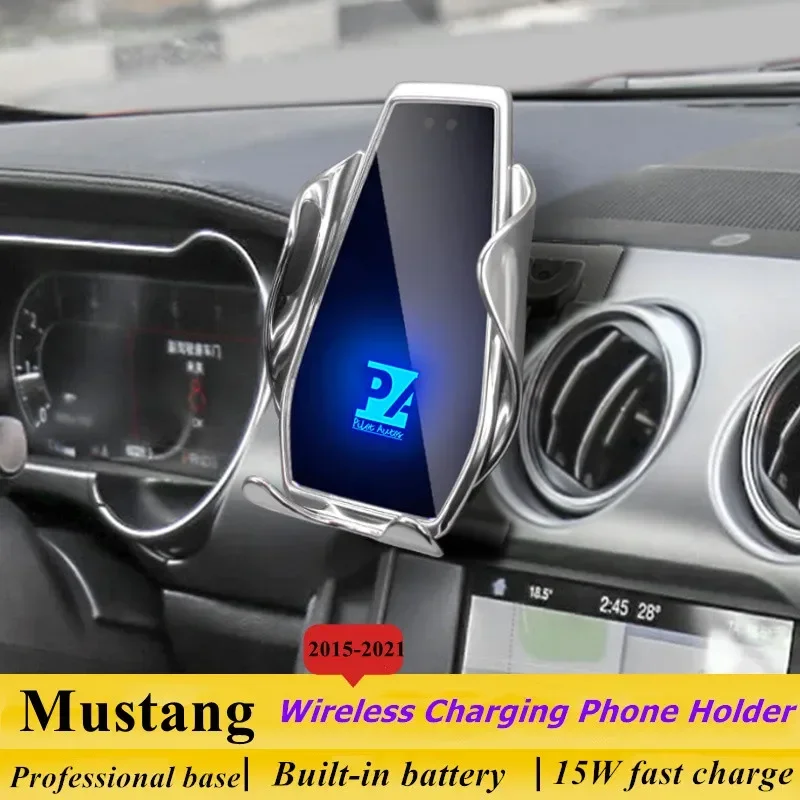 

2015-2021 For Ford Mustang Mobile Phone Holder Wireless Charger Car Mount Navigation Bracket GPS Support 360 Rotating