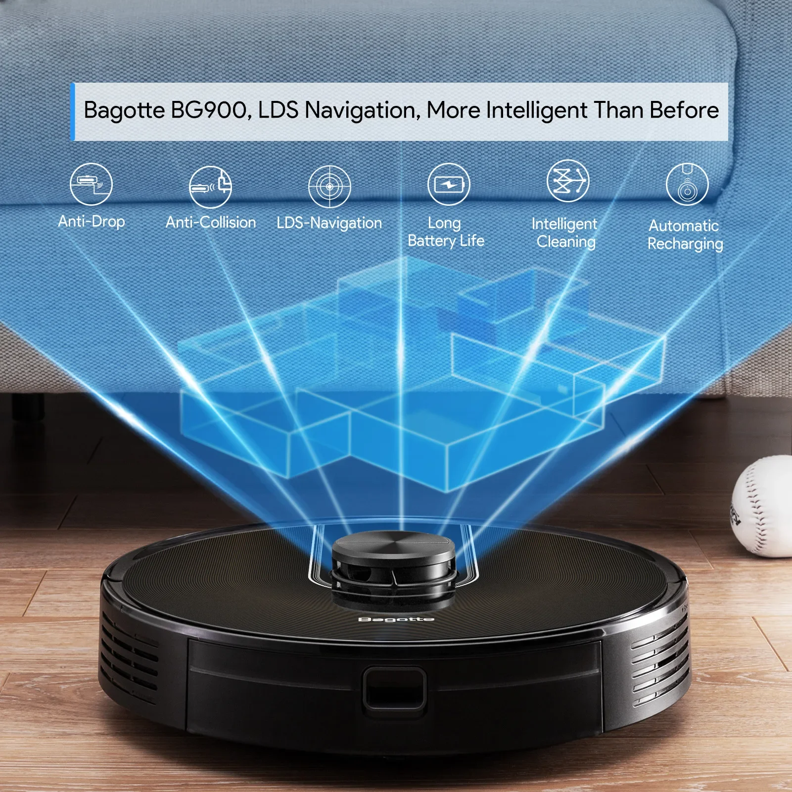 Bagotte LDS Navigation Laser Wet And Dry Robot Vacuum Cleaner APP Wireless Robo  