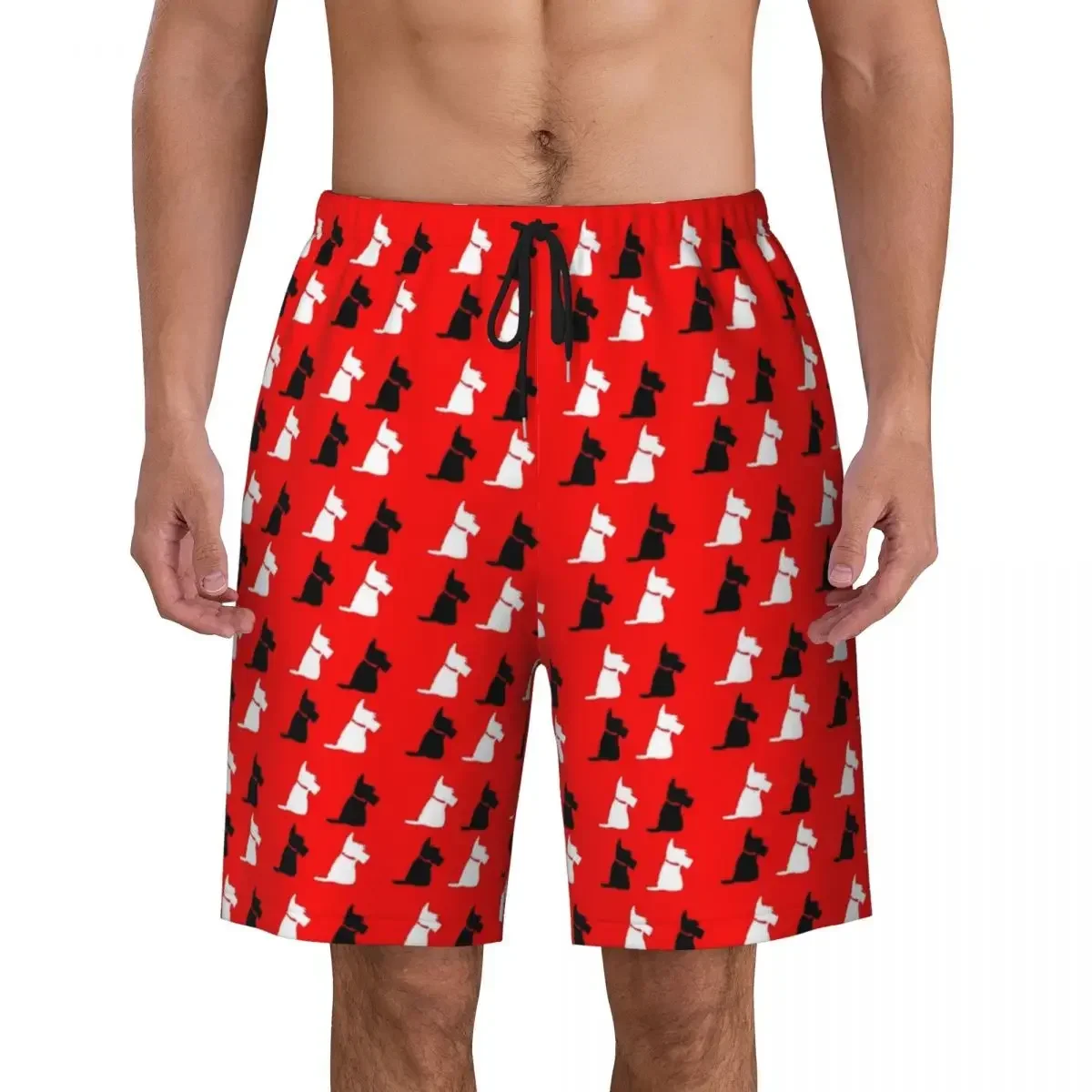 Scottie Dog Pattern Mens Swim Trunks Beachwear Quick Dry Beach Board Shorts Scottish Terrier Swimming Boardshorts