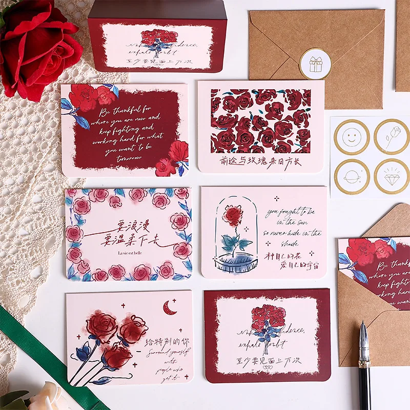 12pcs Greeting Cards Suit With Envelope Birthday Gift Thanksgiving Blessing Thank You Card Retro DIY Homemade Materials