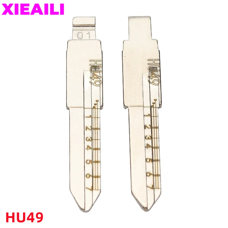 XIEAILI 50Pcs NO.1 HU49 Engraved Line Key Blade Blank Scale Shearing Teeth Uncut Key Blade For Vw Jetta/Santana