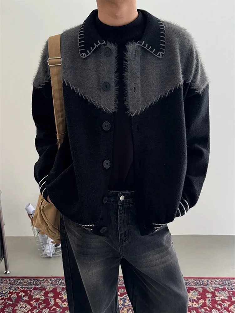 

American Retro Spliced Knitted Open Cardigan Outerwear Men Women Autumn Winter Warm Lazy Sle Casual Loose Sweater