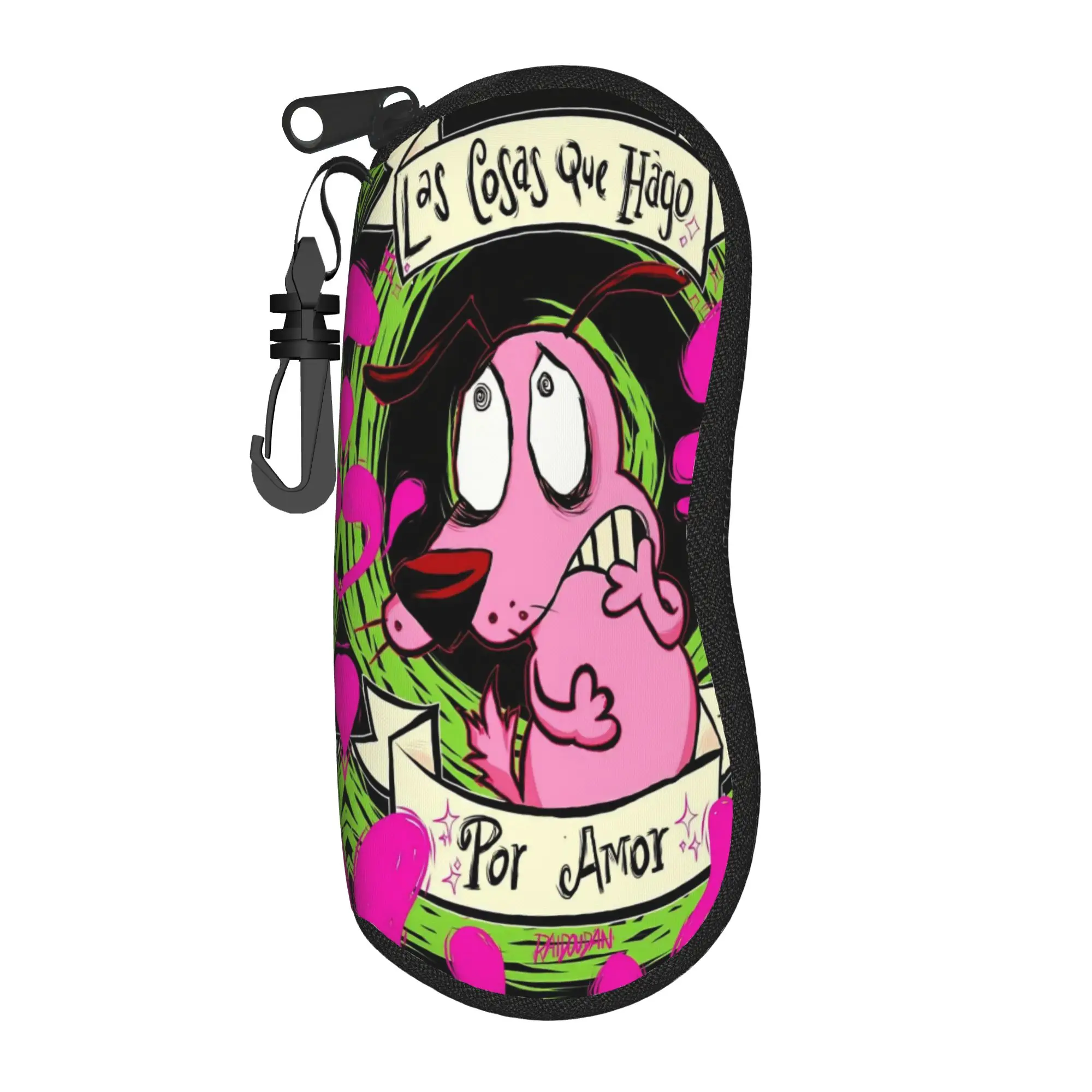 Courage the Cowardly Dog-D Glasses Case for Women Student Zipper  Sunglasses Storage Box Anti-Pressure Eye Contacts Case