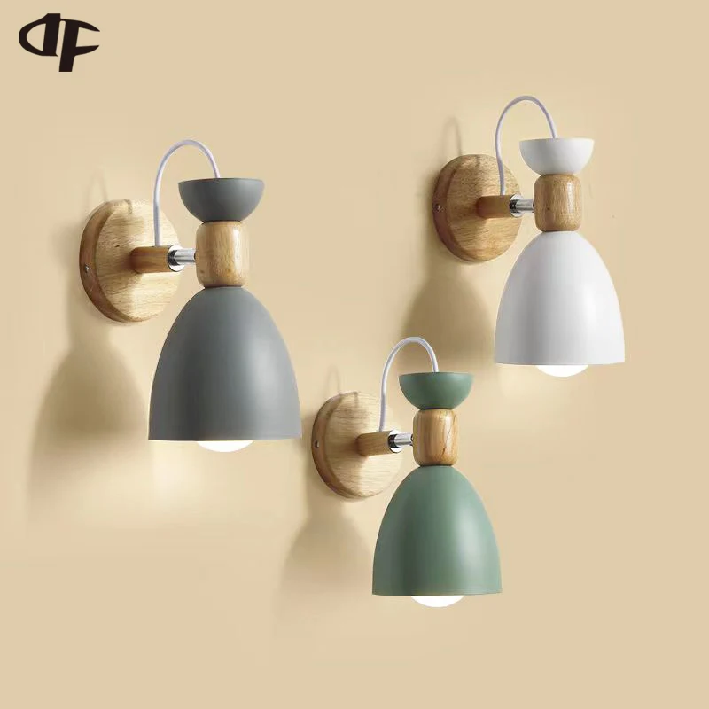 Simple solid wood wall lamp bedroom bedside lamp living room decorative wall lamp cloakroom aisle lamp E27 bulb factory direct