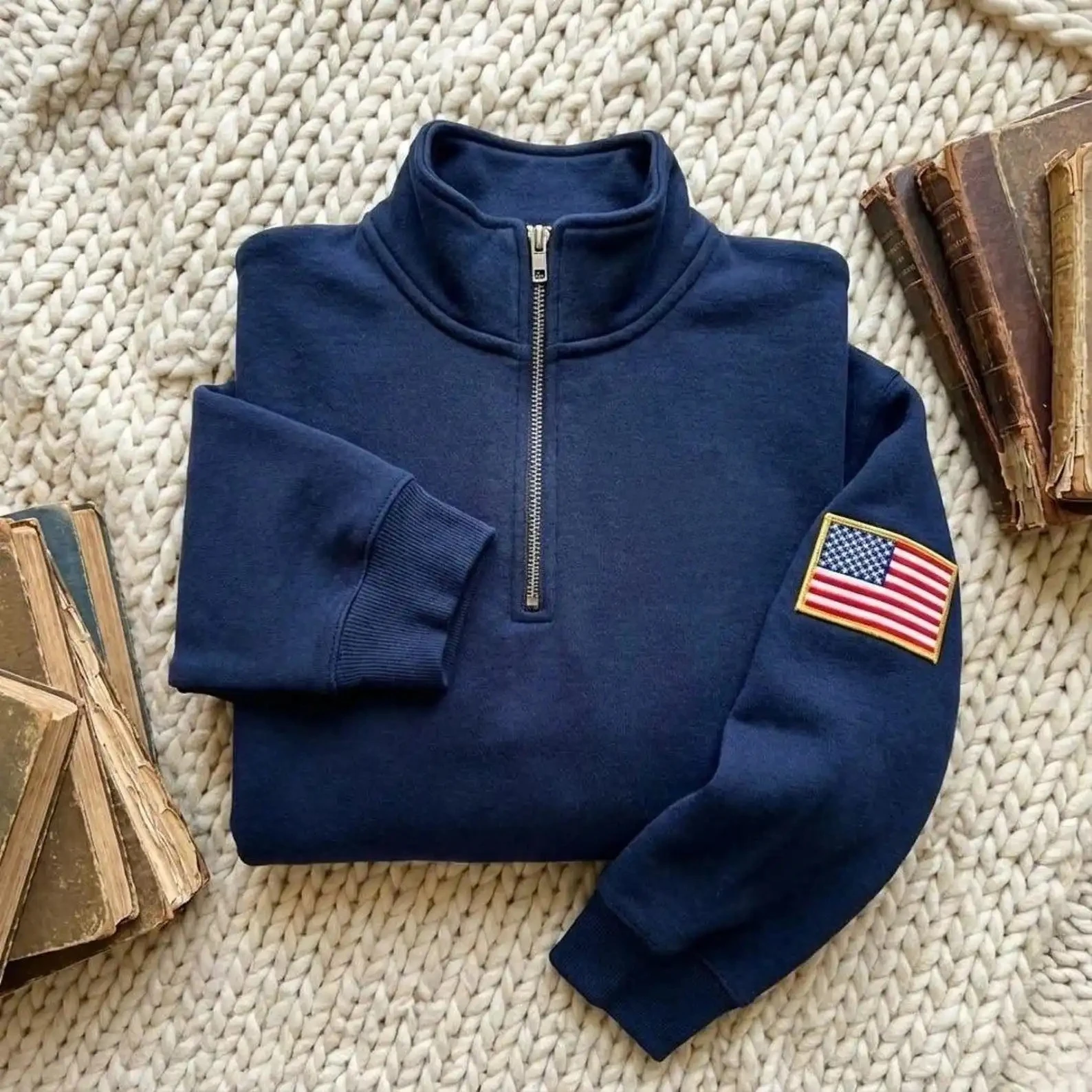 Vintage Men Hoodies Zip Up Hoodie Lapel Embroider Long Sleeve Sweatshirt Harajuku Style Pullover Men Clothing