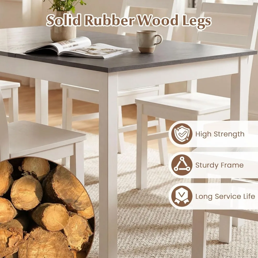 

7-Piece Dining Table Set for 6, Rectangular 60-inches Kitchen Table and 6 Dining Chairs with Rubber Wood Legs, Customized