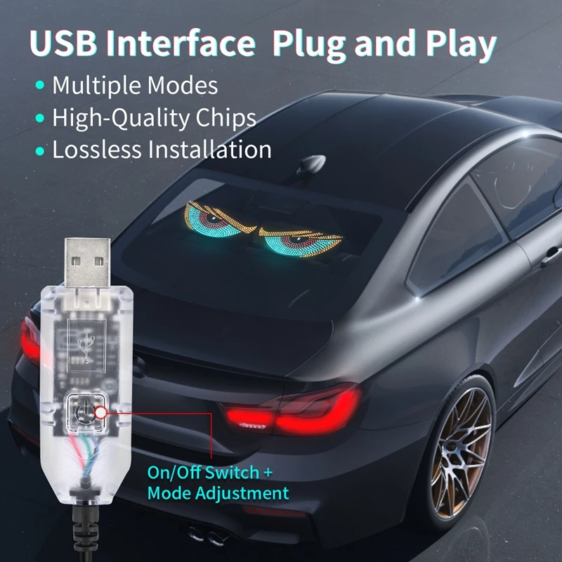 

Автомобильный USB динамический светильник «Дьявольский глаз», наклейка на автомобильный светодиодный экран, переднее и заднее лобовое стекло грузовика, декоративный светильник 2025