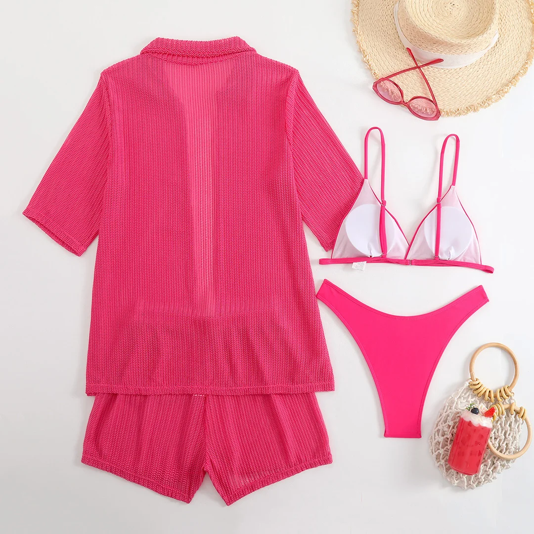Mit Hemd, Shorts, Neckholder, brasilianischer Bikini, Damen-Badeanzug, Damen-Bademode, vierteiliges Bikini-Set, Badeanzug, Badebekleidung, Schwimmbekleidung V5716H – Detail 25