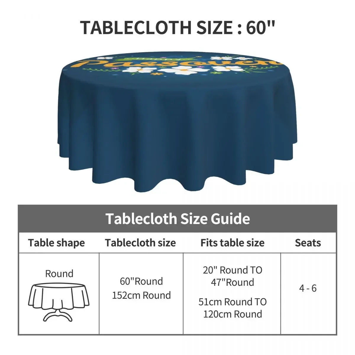 Jewish Passover Round Tablecloth Judaism Custom DIY Table Cover For Wedding Birthday Party Funny Polyester Table Cover