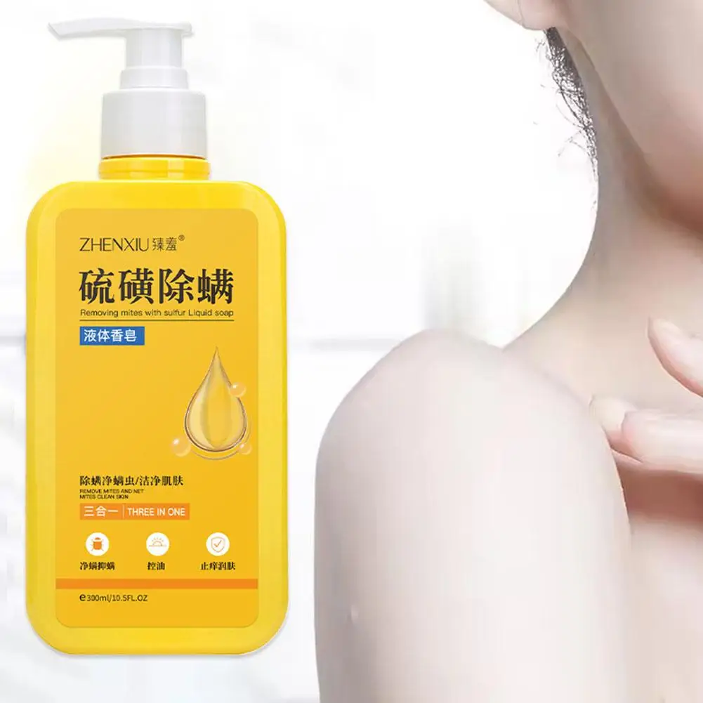 300ml Mite Removal Shower Gel Sulfur Liquid Soap Removing Deep Shower Mites Care Cleaning Body Gel Bath Mites Removal Gel W G0F0