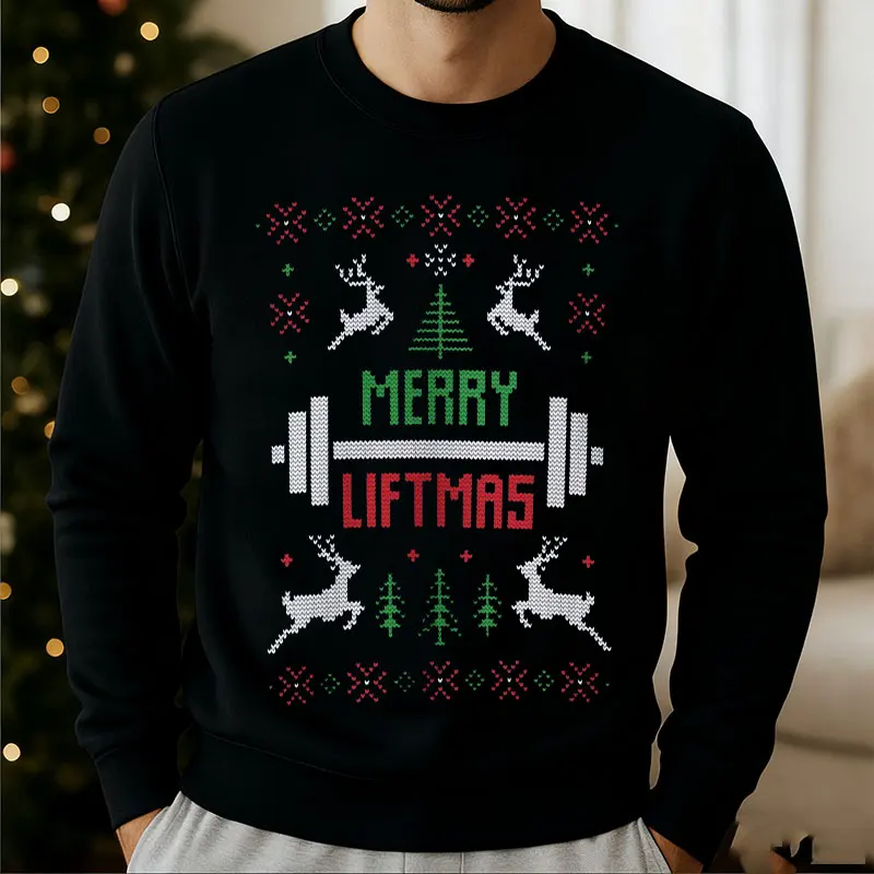 سويت شيرت Merry Liftmas Ugly Christmas بقلنسوة للتمرين، سترة مضحكة للعطلات في صالة الألعاب الرياضية لعشاق اللياقة البدنية، هدية لرفع الأثقال