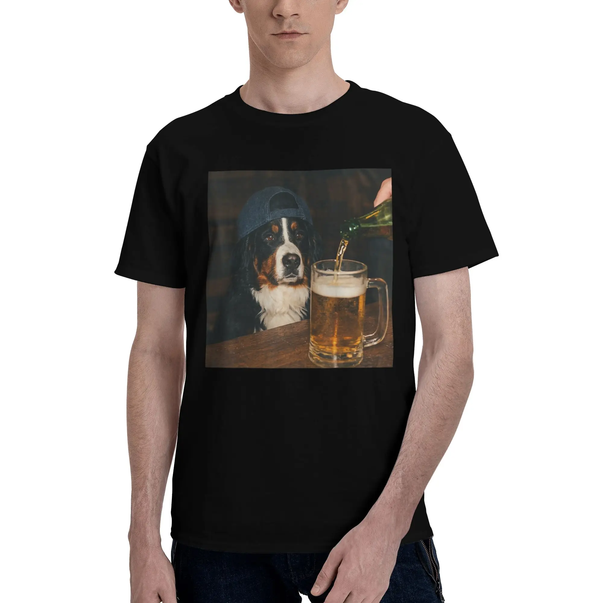 Men Women Printed Border Collie Drinking Beer Funny Dog Meme   Tee T Shirt 100% Cotton  T-shirts Clothing