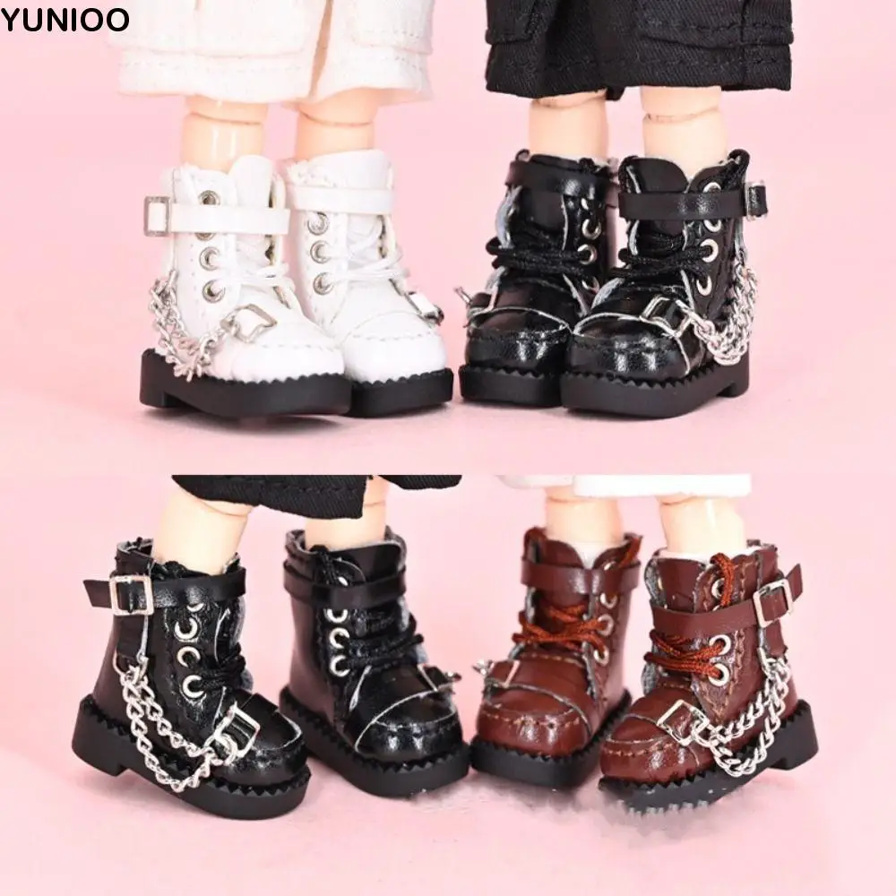 

1 Pair High-top Obitsu 11 Doll Boots Mini High-heeled 1/12 Bjd Doll Leather Shoes Metal Chain Casual 1/12 Bjd Doll Boots