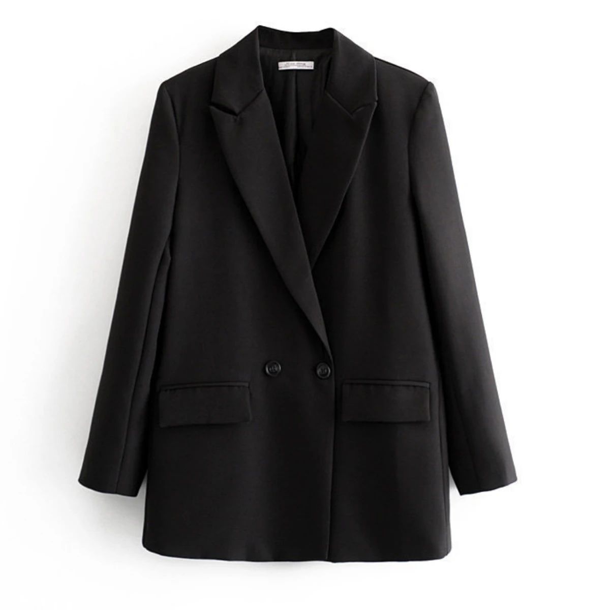 Blazer preto de manga comprida feminino, terno de casaco feminino, dois botões, jaqueta chique, escritório, monocromática, marca de luxo, primavera, outono, novo