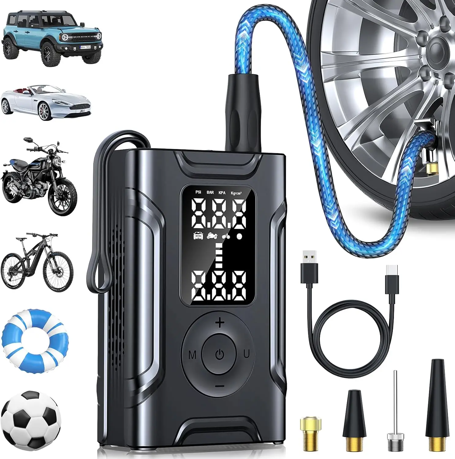 

Portable Tire Inflator 145 PSI with Digital Gauge, Auto Shutoff & LED Light